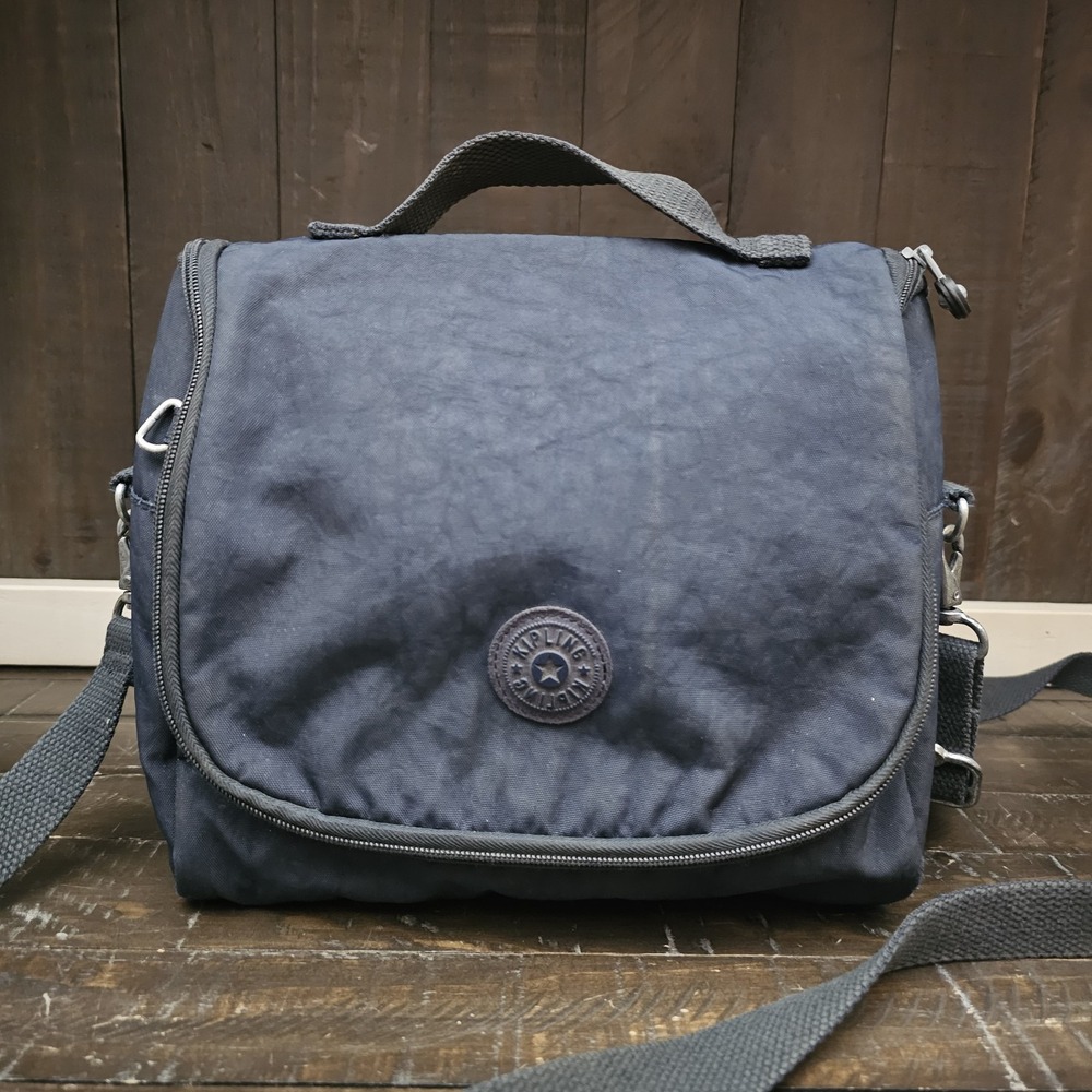 Kipling Kichirou Insulated Lunch Bag Blue Nylon Zip Around Shoulder‎ Strap